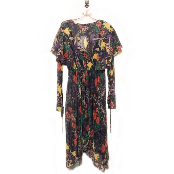 NWT Zara Collection Woman Basic Shimmer Floral Black Long Sleeve Dress S… - Picture 6 of 16